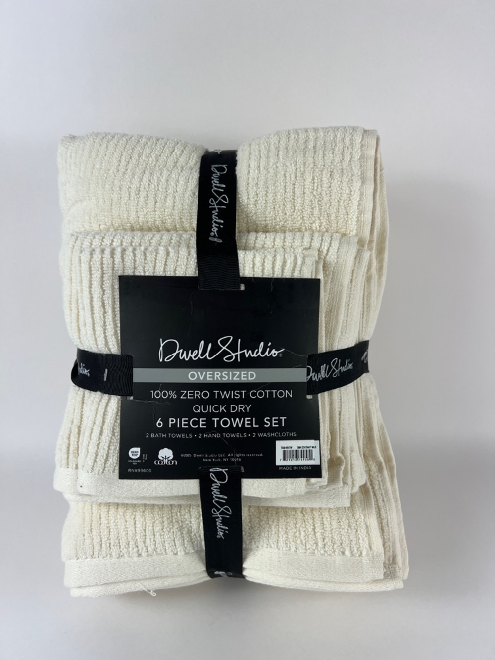 Dwell Studio Bath Towel Set 6 PC Cream Quick Dry 100% Zero Twist Cotton NEW